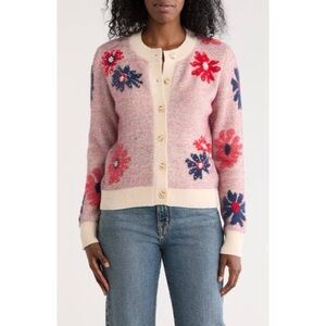 Nicole Miller Boutique Floral Beaded Cardigan NWT SZ L MSRP $98